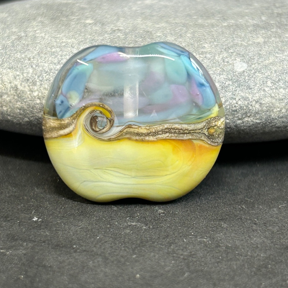 Pastel blues with yellow lentil  focal bead