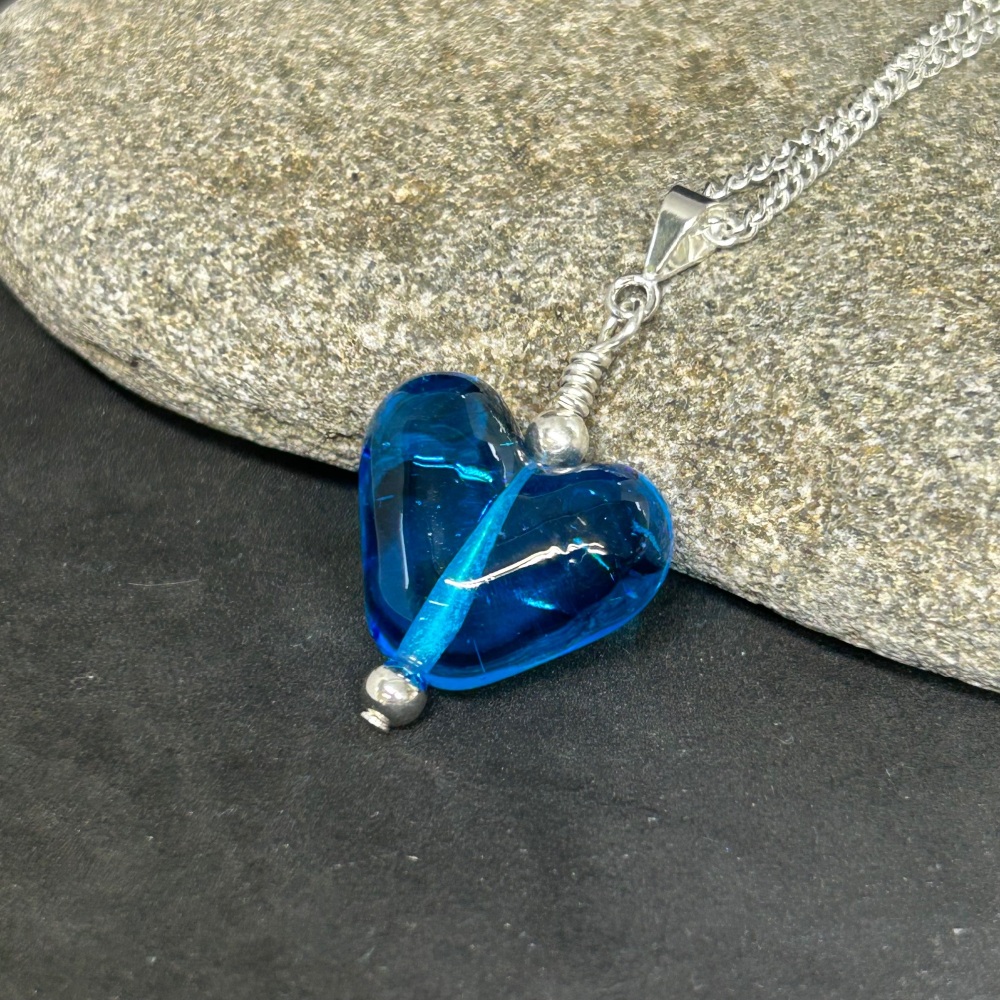 Turquoise heart lampwork pendant