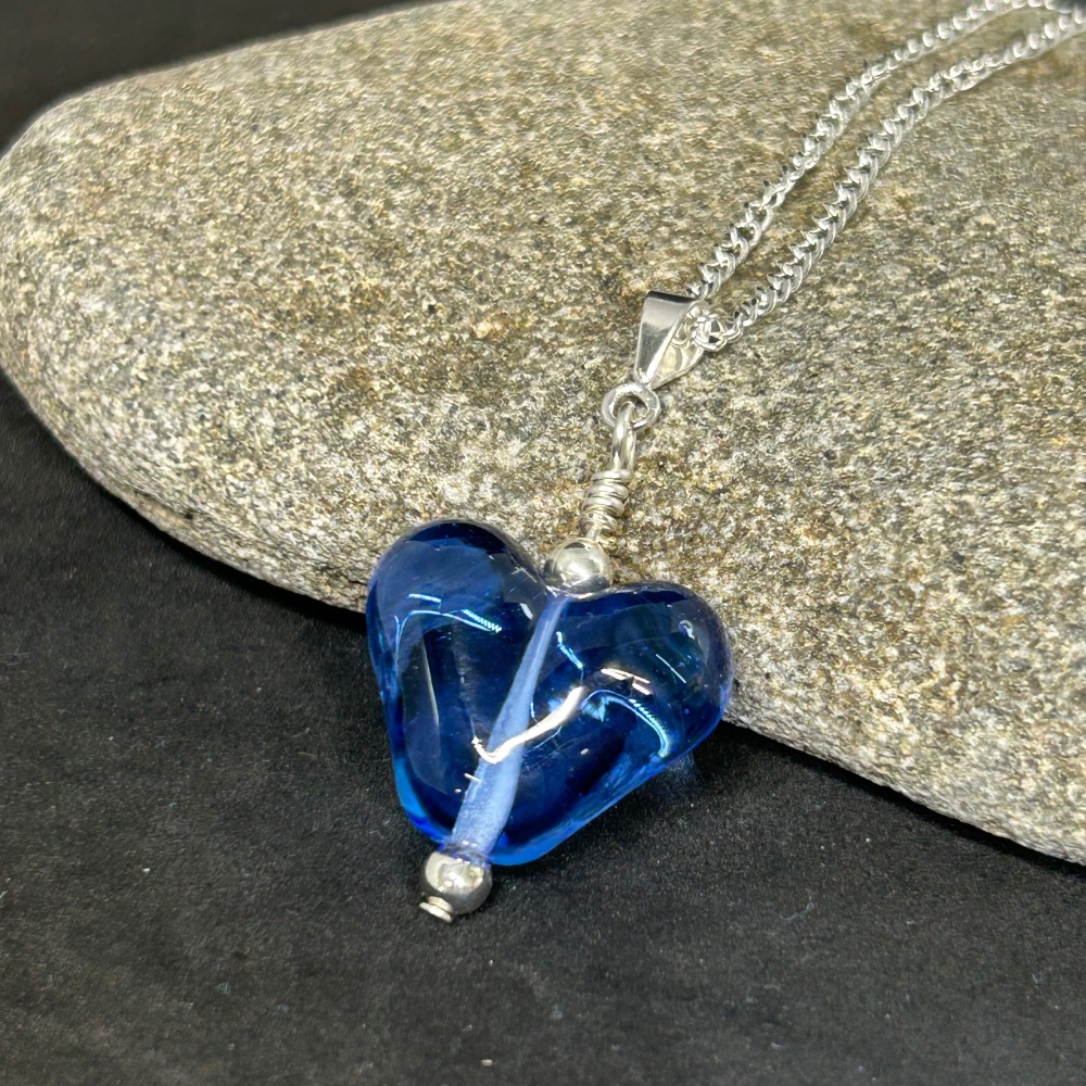 Blue  heart lampwork pendant