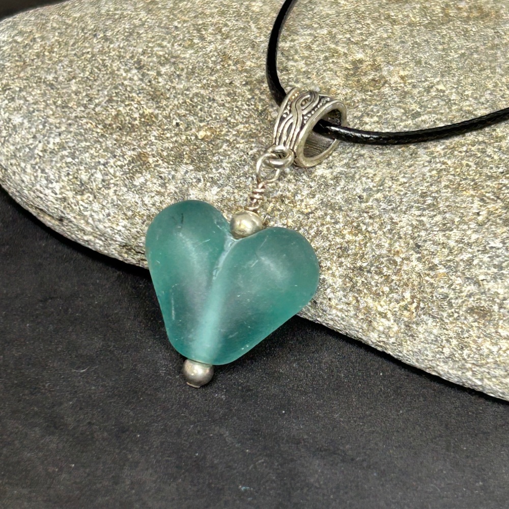 Sea Green  heart lampwork pendant