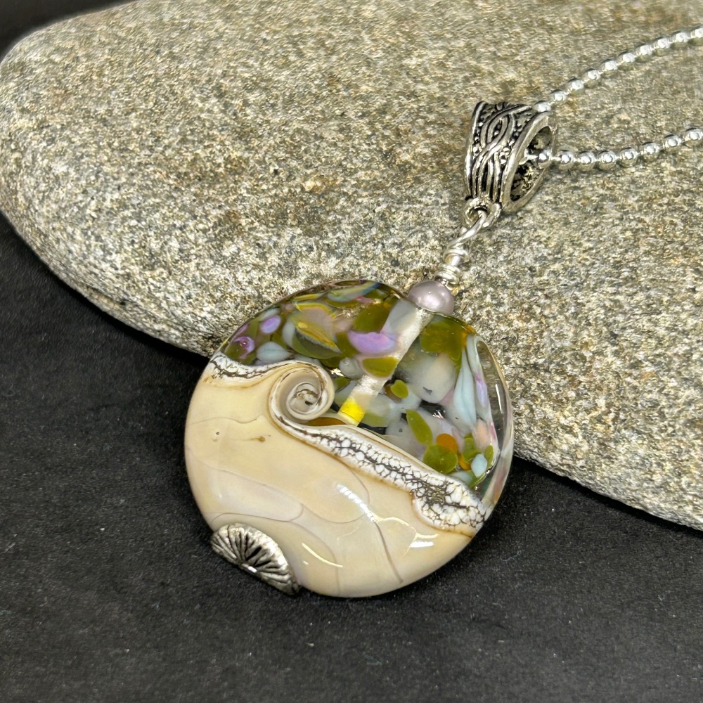 Pastel taupe lampwork pendant