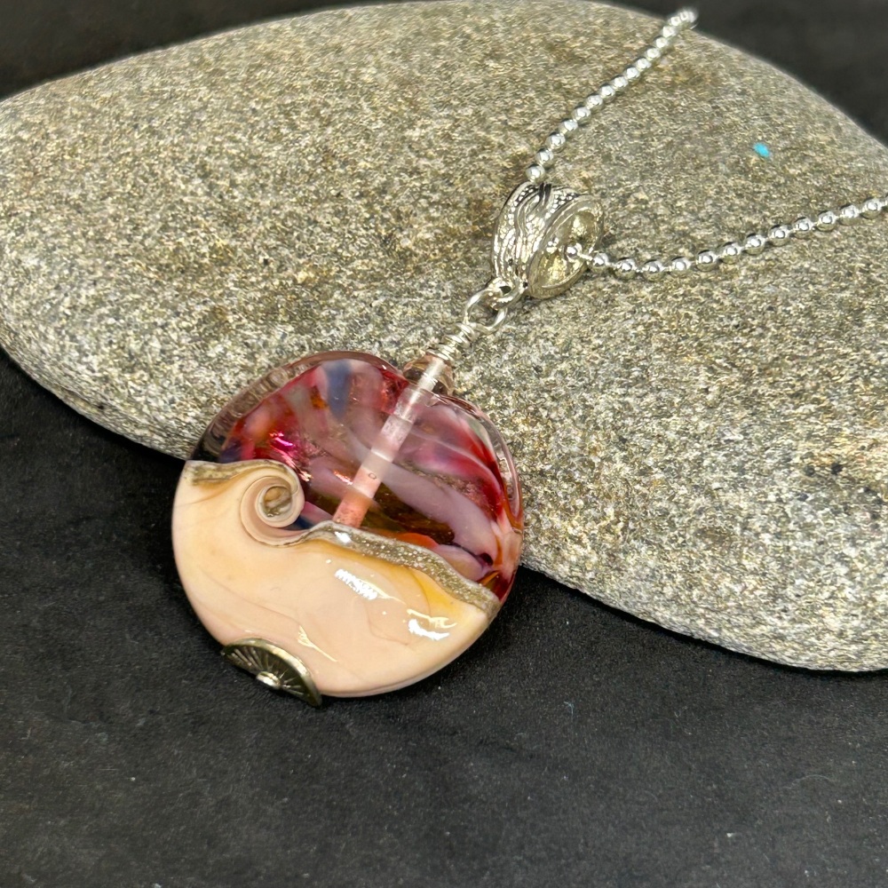 Peach Melba lampwork pendant
