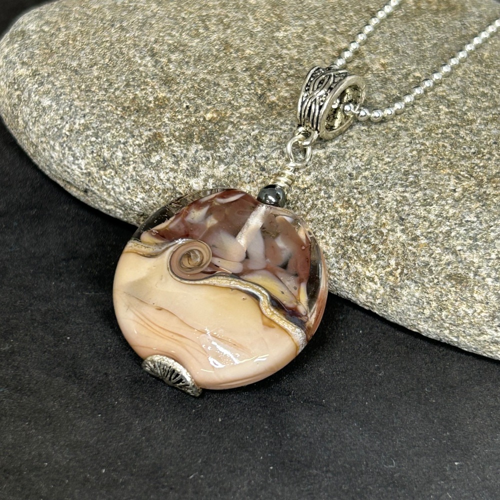 Coffee and cream lampwork pendant