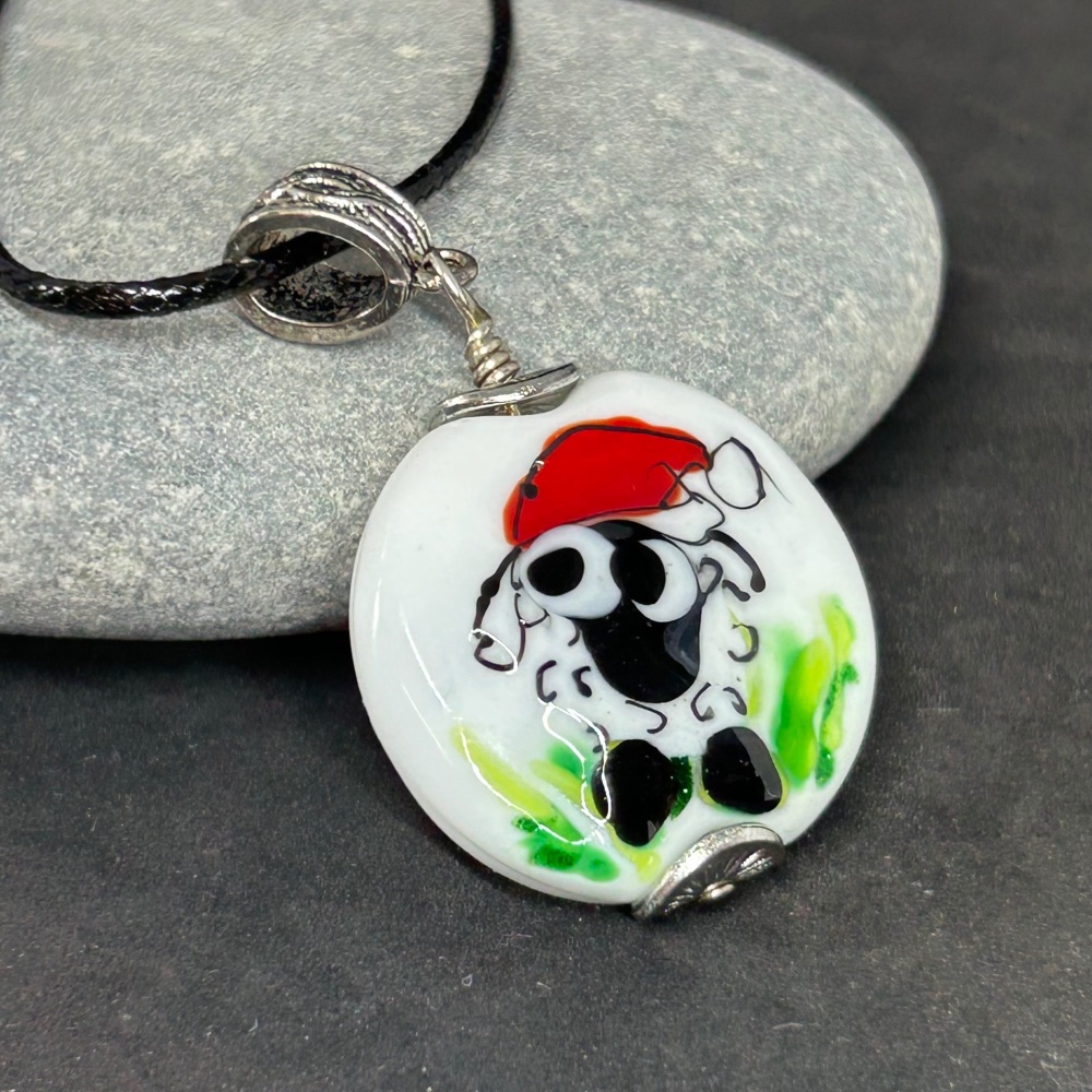 'Santa Sheep'  lampwork pendant