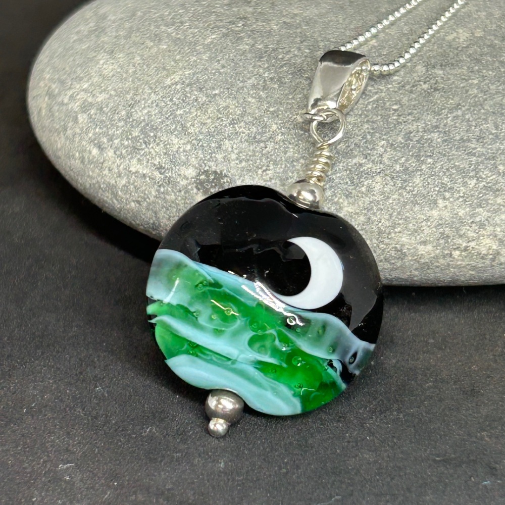 Moonlight sterling silver and lampwork glass pendant