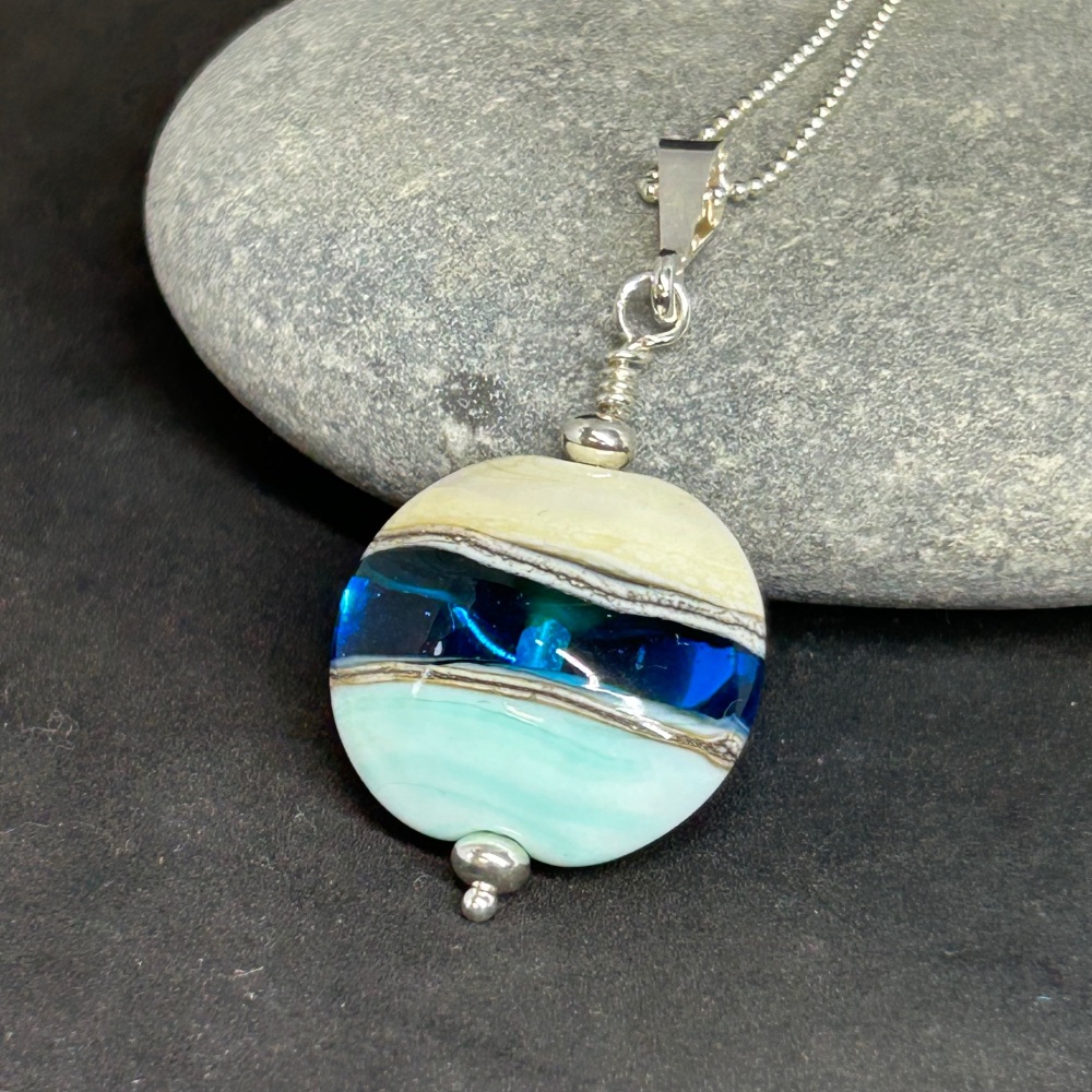 Calm Seas sterling silver and lampwork glass pendant