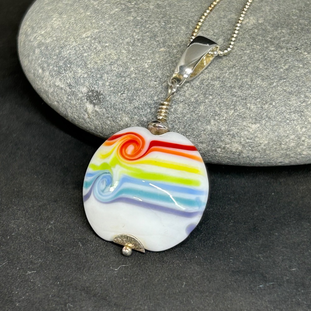 Rainbow twist sterling silver and lampwork glass pendant