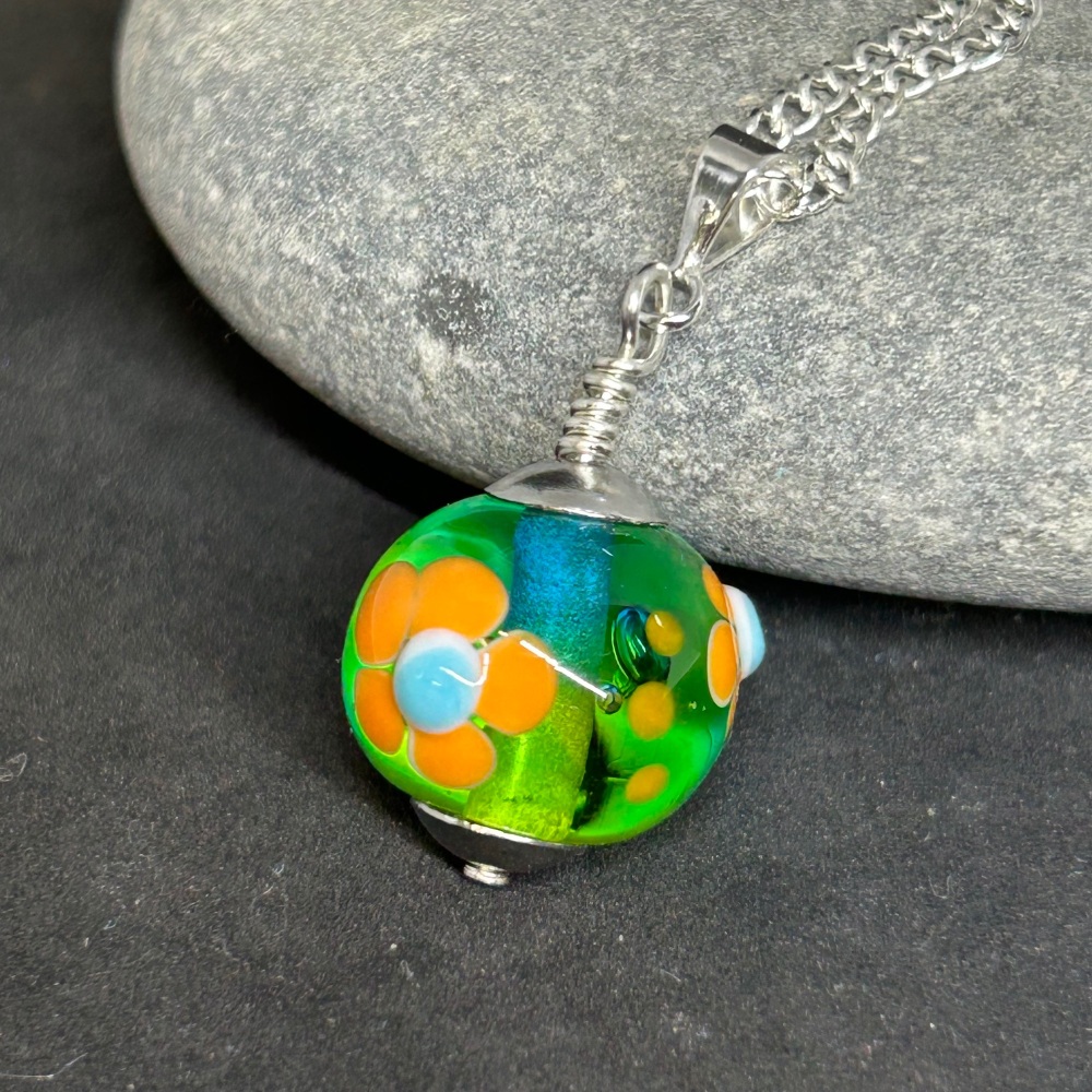 Spring flowers glass  pendant