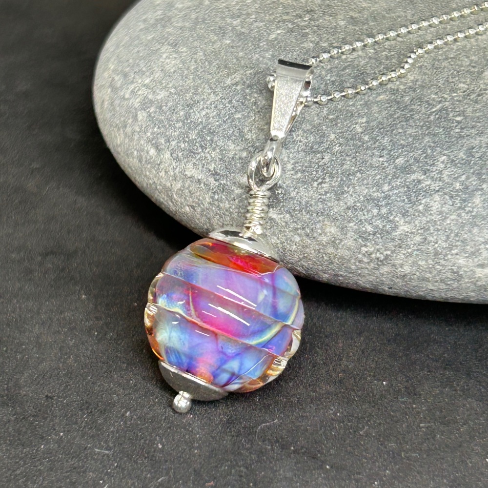 Aurora sterling silver and lampwork glass pendant