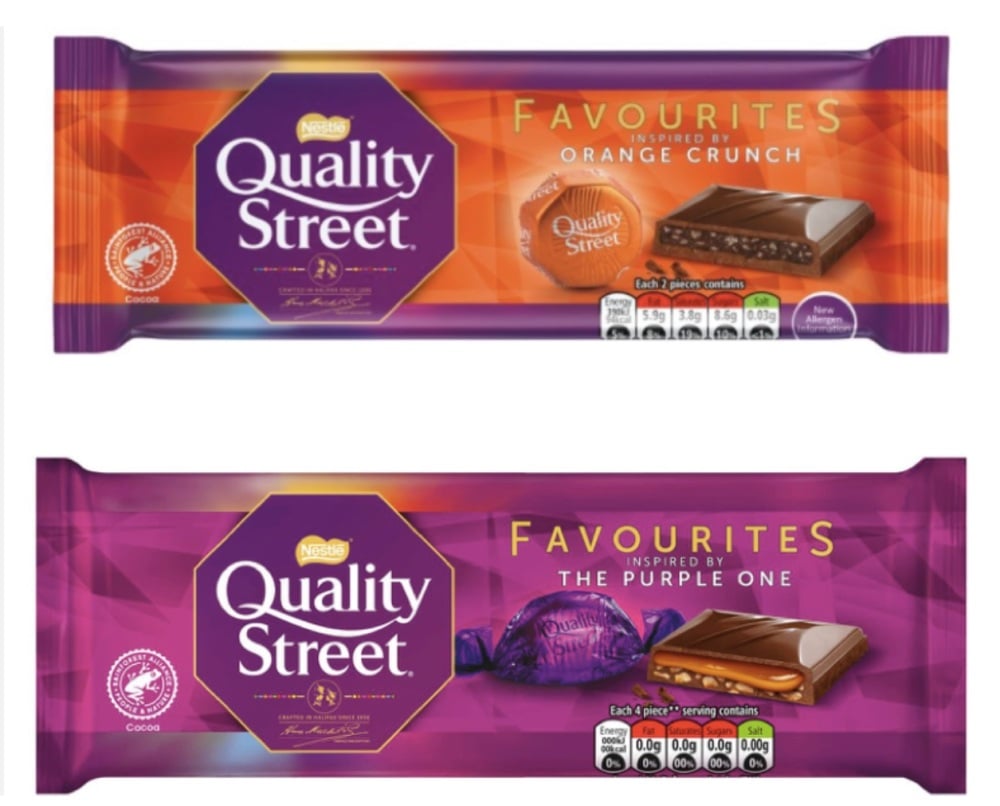 Quality street orange crunch and the purple one  87gm chocolate bar best be