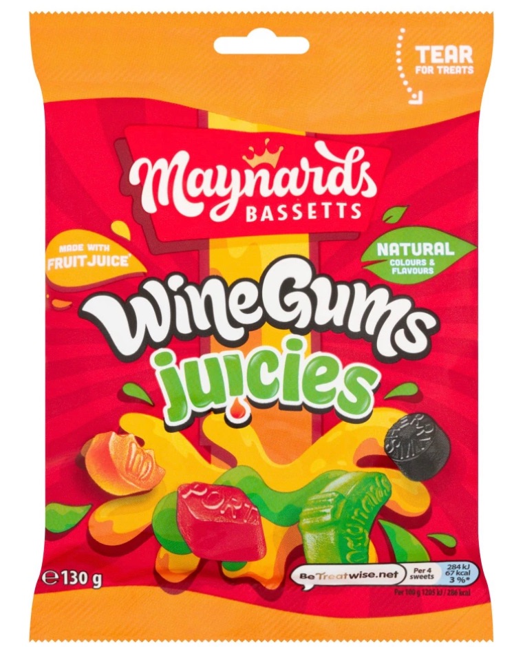 Maynard bassets wine gums juices sweets 130gm bags best before 16/5/2024 pr