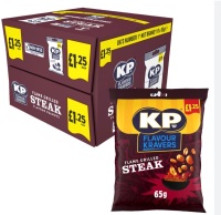 Kp flavour kravers steak peanuts 65gm best before 4/5/2024 price for box of 16 includes free postage