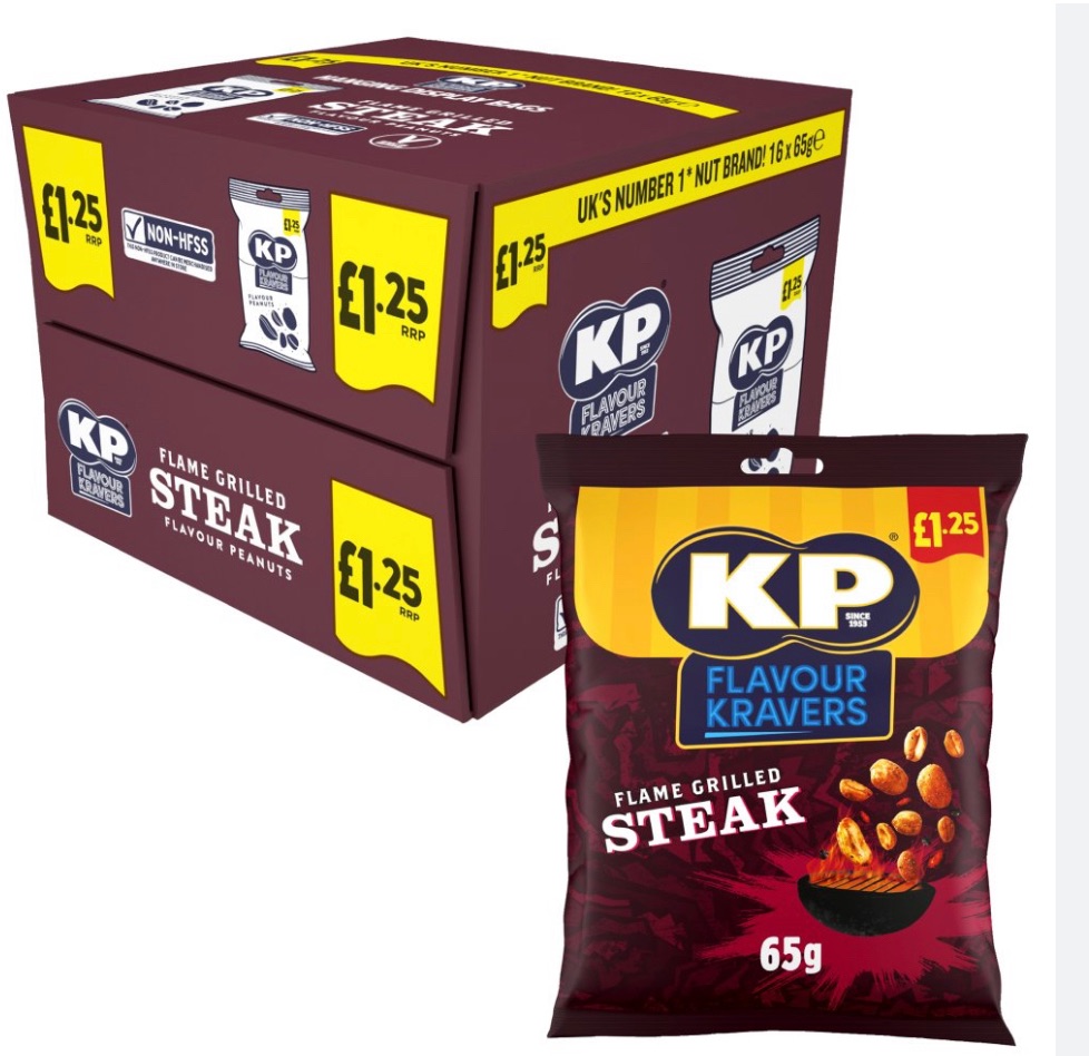 Kp flavour kravers steak peanuts 65gm best before 4/5/2024 price for box of