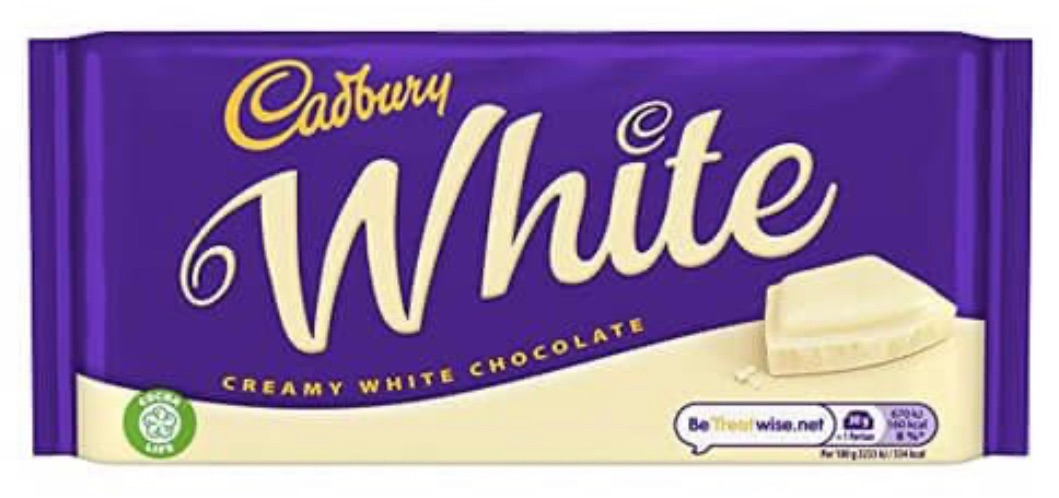 Cadbury white 90gm bar best before 17/4/2022 price for 15 bars includes fre