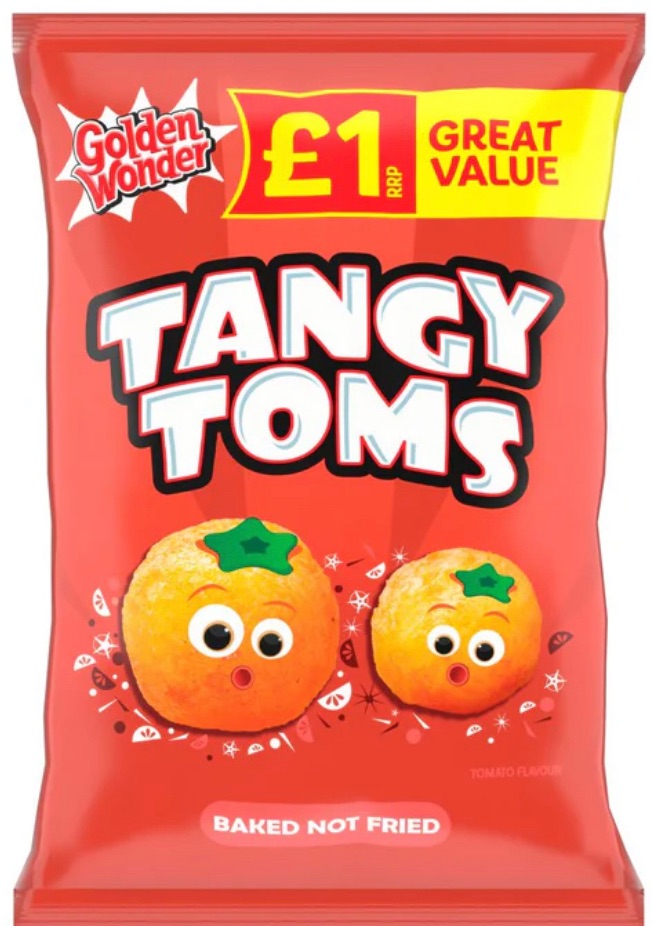 Tangy Toms £1 price mark 63gm bags best before 27/1/2024 price for 18 bags 