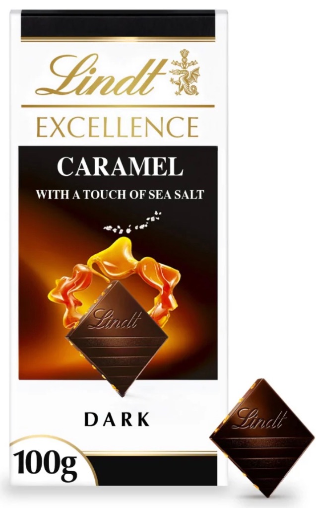 Lindt excellence caramel with touch of sea salt 100gm bars best before 05/2