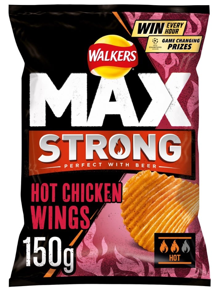 Walkers max hot wings 150gm bag best before 16/12/2023 price for 8 bags inc