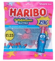 Haribo bubblegum bottles zing 140gm £1.25 price marked best before 30.06.2025 price for 12 bags includes free postage