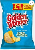 Golden wonder salt and vinegar 57gm pack of crisps x 20 bags best before 7.6.2025