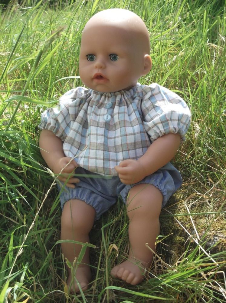Blue Checked Top & Short Jeans for Boy Baby Dolls - Last One - Size 2 Only