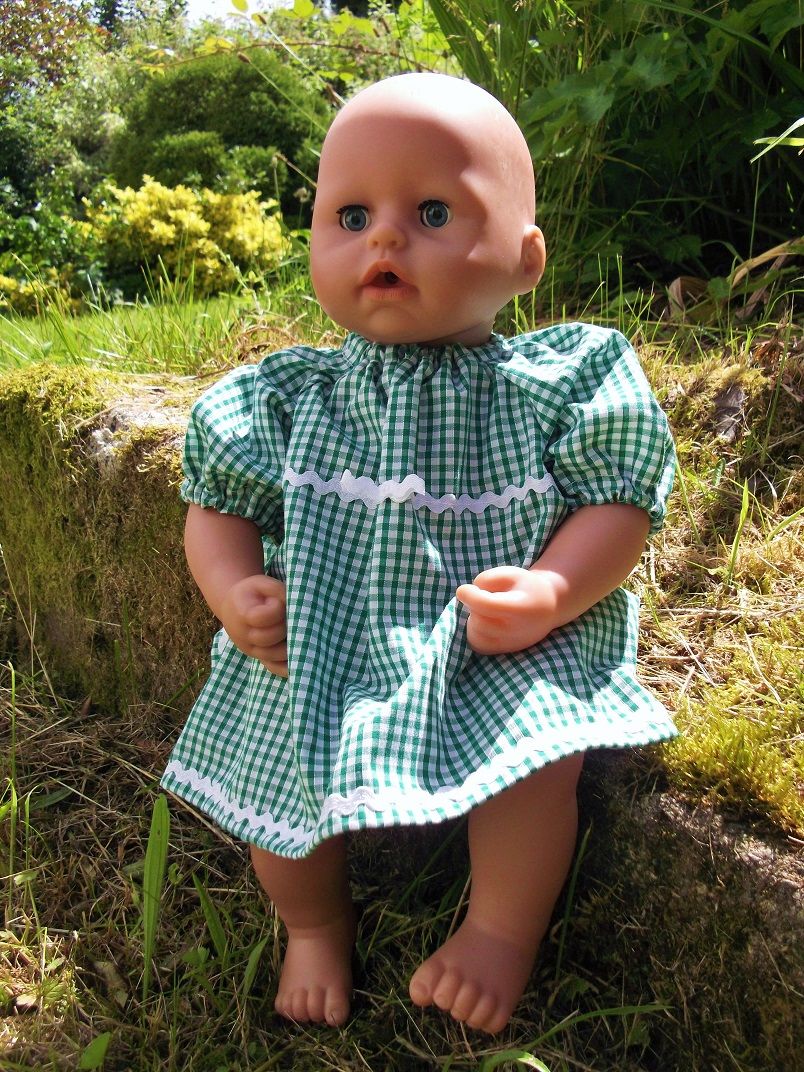 Green Gingham School Summer Dress for Baby Dolls