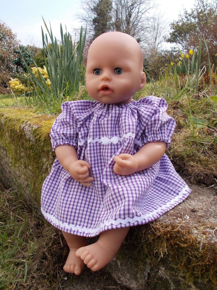 Purple Gingham School Summer Dress for Baby Dolls - Size 2 Only
