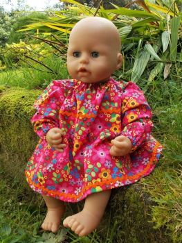 Cerise Floral Winter Dress for Baby Dolls