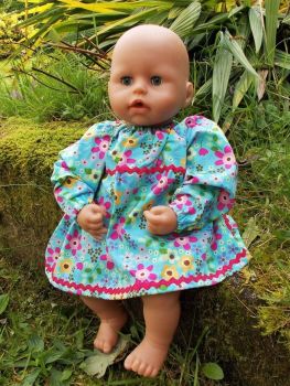 Turquoise Floral Winter Dress for Baby Dolls