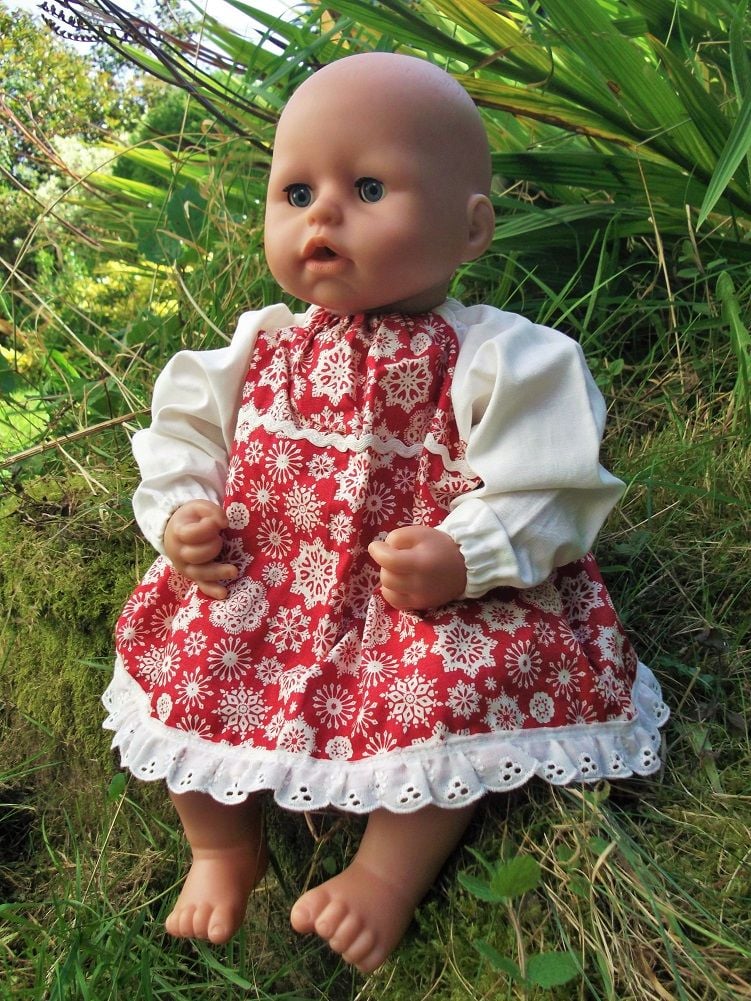 Red Snowflakes Christmas Dress for Baby Dolls