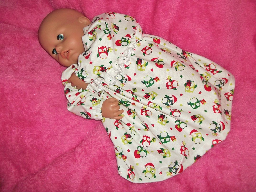 Christmas Owls Nightie for Baby Dolls - Last One - Size 2 Only