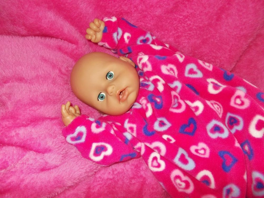 Fuchsia Hearts Snuggly Sleepsuit for Baby Dolls