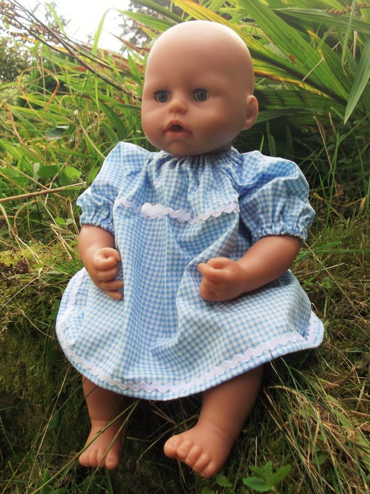 Blue Gingham School Summer Dress for Baby Dolls