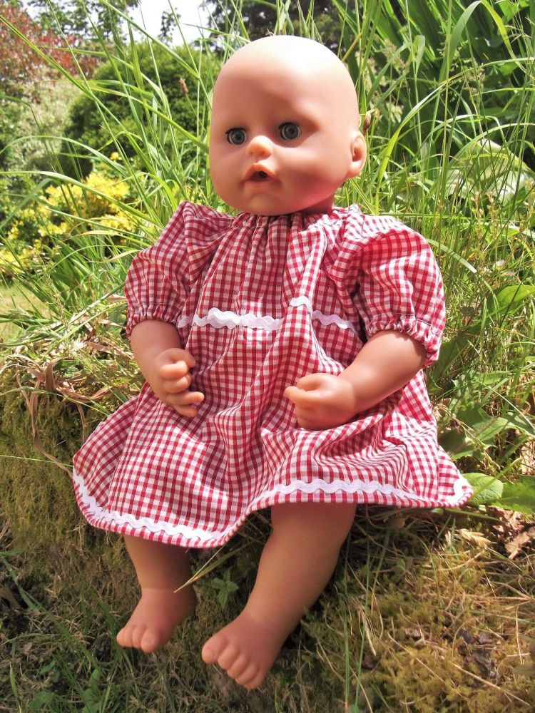Red Gingham School Summer Dress for Baby Dolls