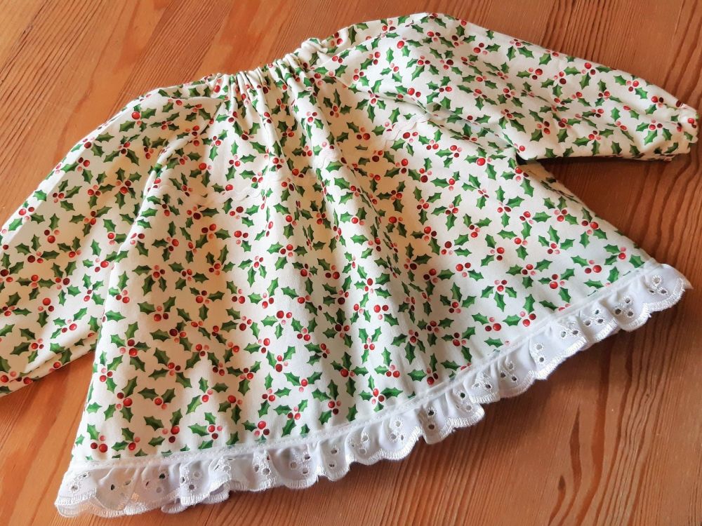 Holly and Berries Christmas Dress for Baby Dolls