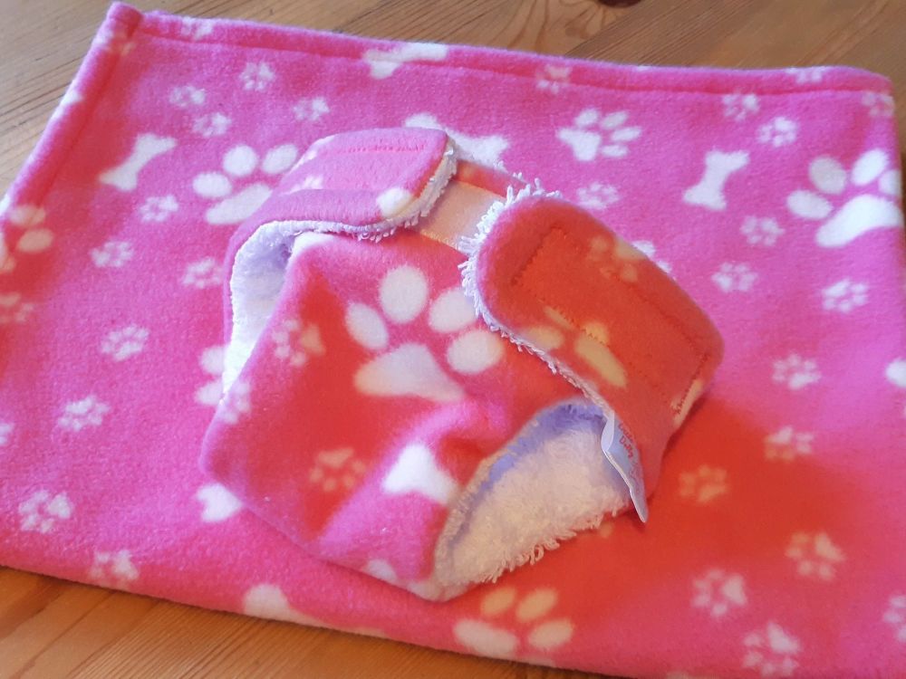 Pink Paw Print Cuddle Blanket and Nappy Gift Set - One Left - Baby Born Size Only!