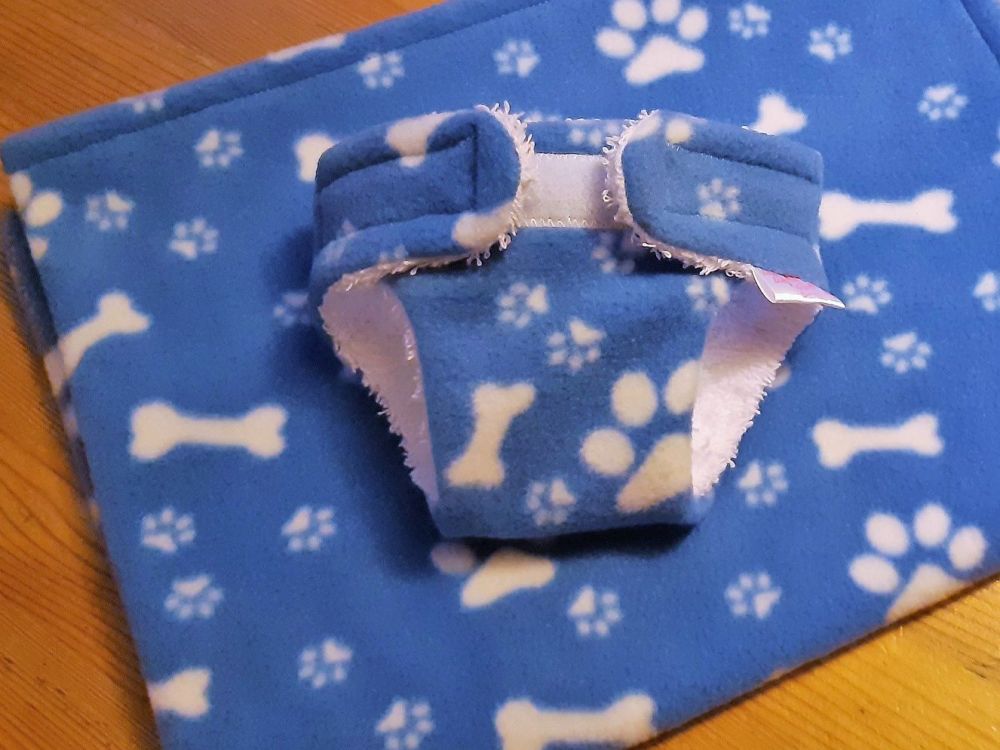 Blue Paw Print Cuddle Blanket and Nappy Gift Set - One Left - Baby Born Size Only!