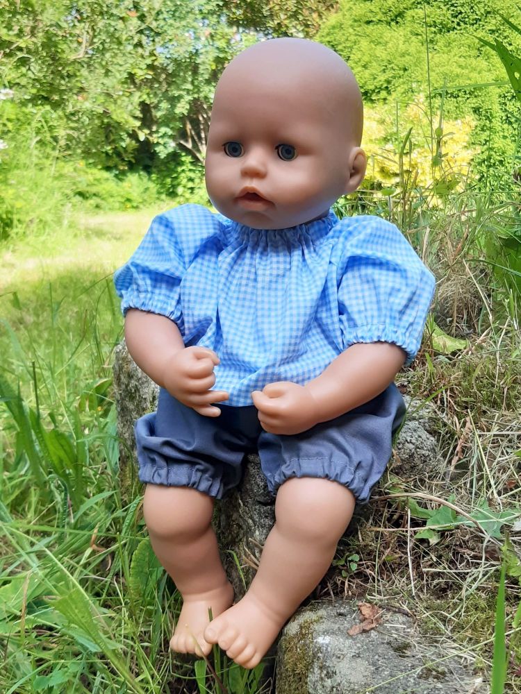 Gingham School Uniform Top & Shorts Set for Boy Baby Dolls - Choice of Colo