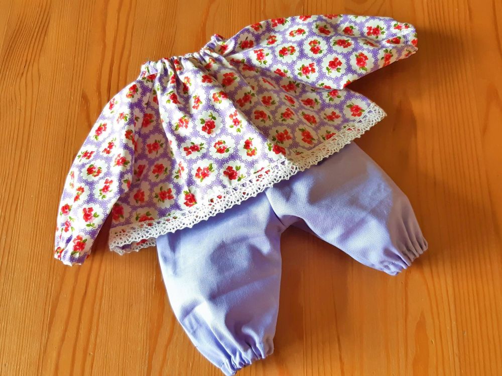 Lilac Rose Print Top and Trousers Set for Baby Dolls - Two Left, Size 2 or 3 Only!