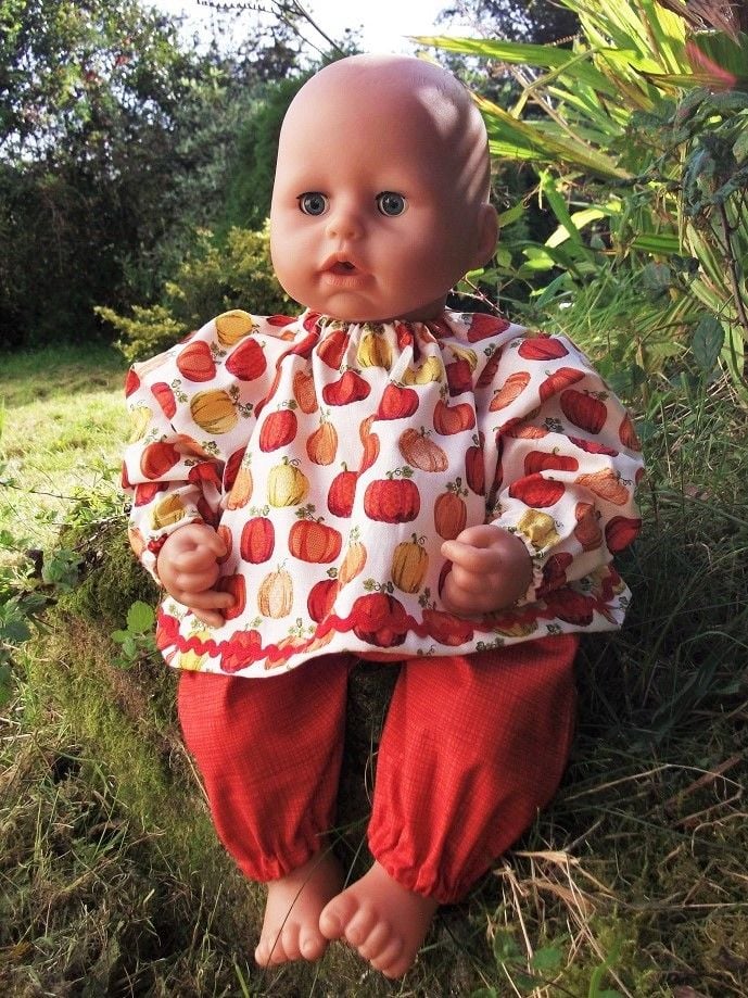 Holly Print Top and Red Jeans Set for Baby Dolls