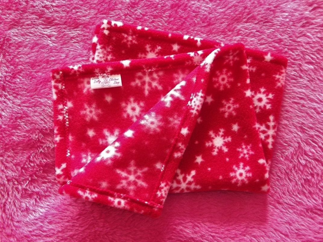 Red Starry Night Christmas Blanket for Doll's Cot or Pram