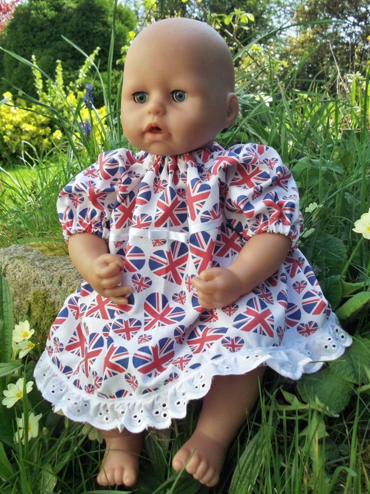 Union Jack Hearts Dress for Baby Dolls