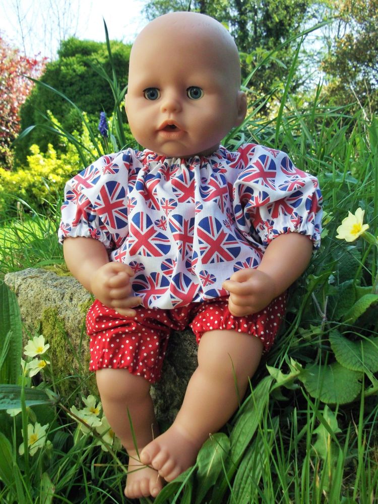 Union Jack Hearts Top and Shorts Set for Boy Baby Dolls