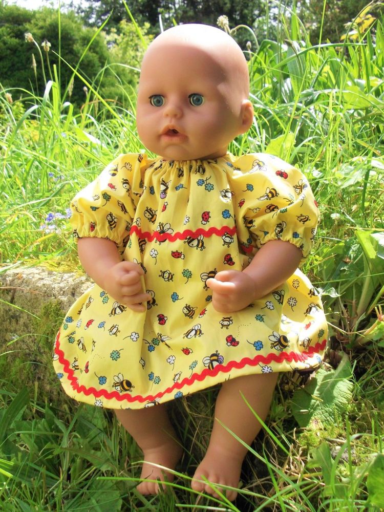 Busy Bees Dress for Baby Dolls