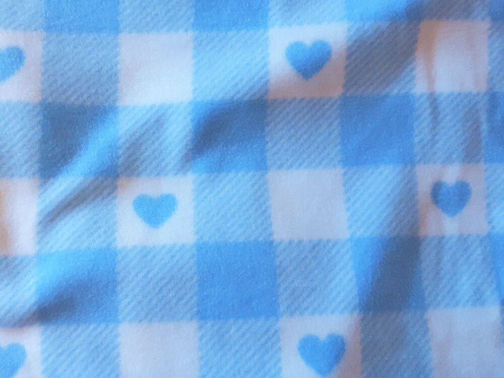 Blue Patchwork Hearts Fleece Blanket for Doll's Cots and Prams