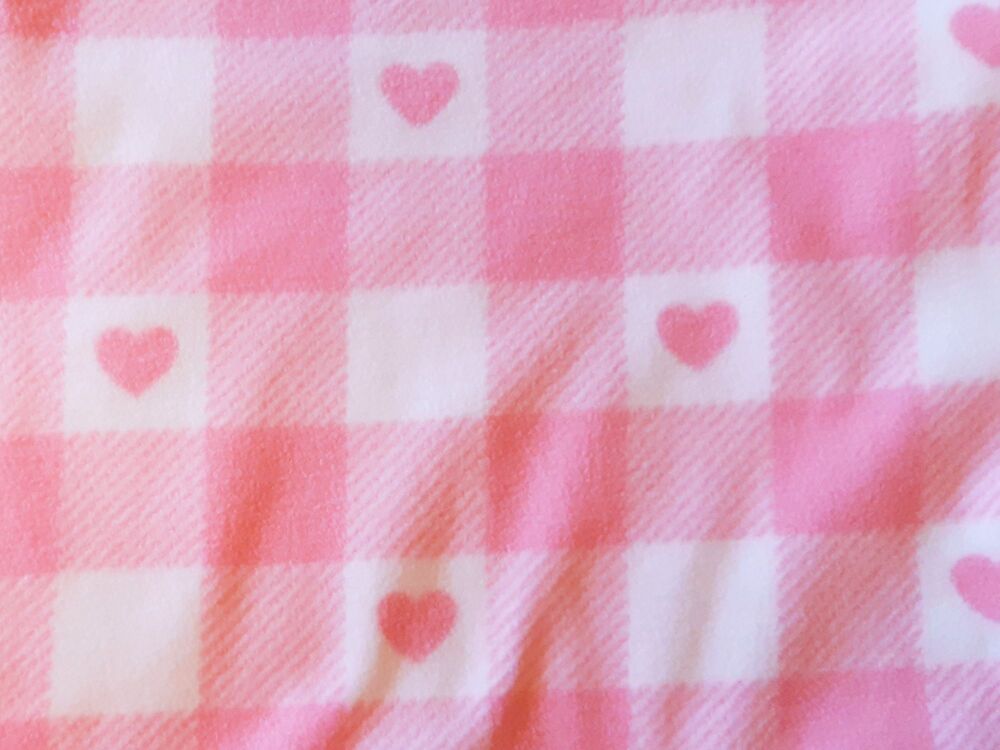 Pink Patchwork Hearts Fleece Blanket for Doll's Cots and Prams