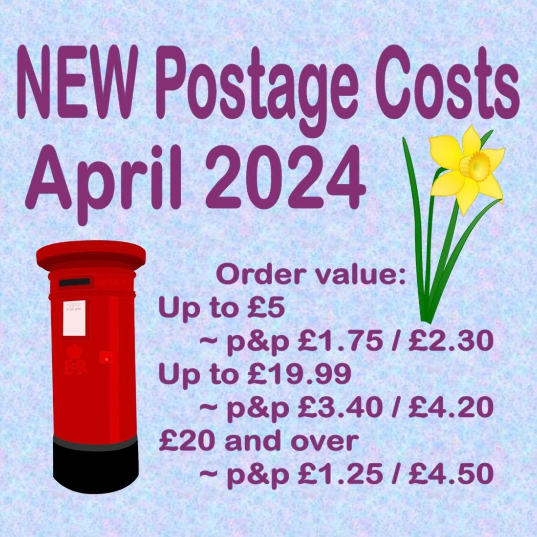 Post box alongside text and a daffodil
