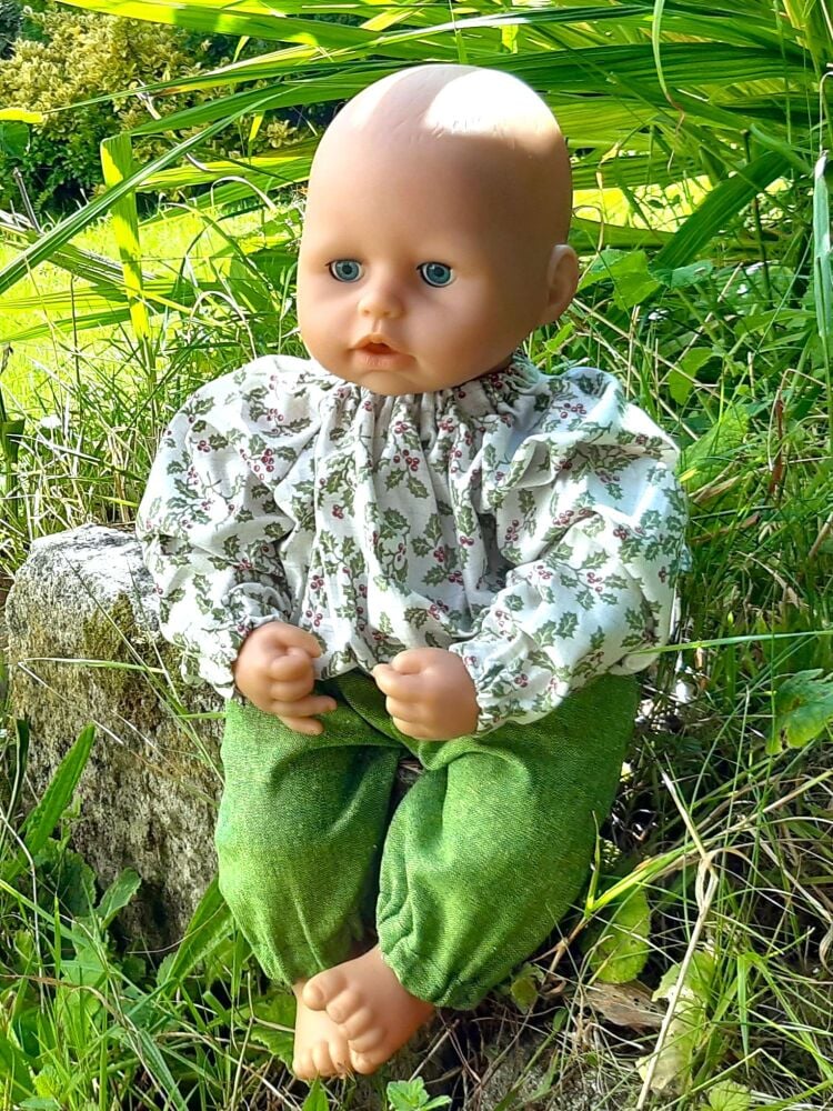 Holly Print Top and Green Jeans Set for Boy Baby Dolls