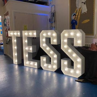 4ft Light Up letters for Birthday party in Rawtenstall in a school hall