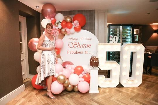 50th Birthday Light Up Numbers with Disc and Balloons