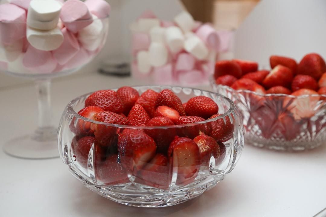 A bowl of juicy strawberries for our chocolate fountain